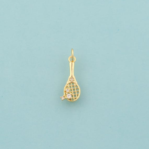 Gold CZ Racket Charms,Racket Jewelry,Racket Pendant for DIY Jewelry Making,18K Gold