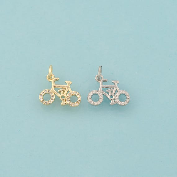 Gold CZ Bicycle Charms,Bicycle Jewelry,Bicycle Pendant for DIY Jewelry Making,18K Gold