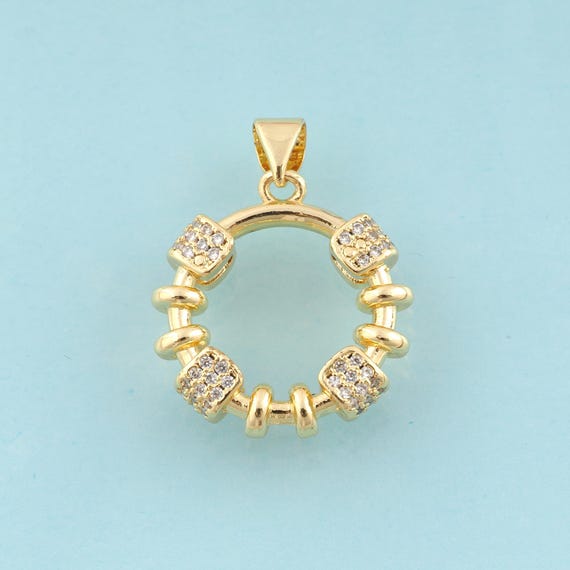 Gold CZ Round Charms,Round Jewelry,Round Pendant for DIY Jewelry Making,18K Gold