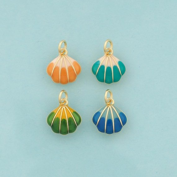 Gold Shell Charms,Oyster Jewelry,Enamel Shell Pendant for DIY Jewelry Making,18K Gold