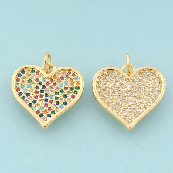 Gold CZ Heart Charms,Minimalist Jewelry,Heart Pendant for DIY Jewelry Making,18K Gold