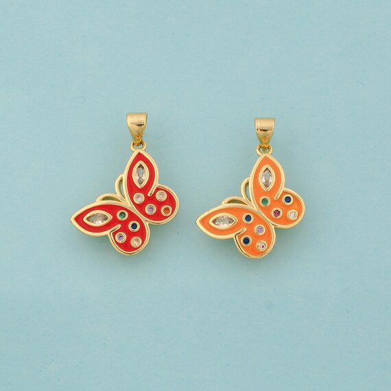 Gold CZ Butterfly Charms,Insect Jewelry,Enamel Butterfly Pendant for DIY Jewelry Making,18K Gold