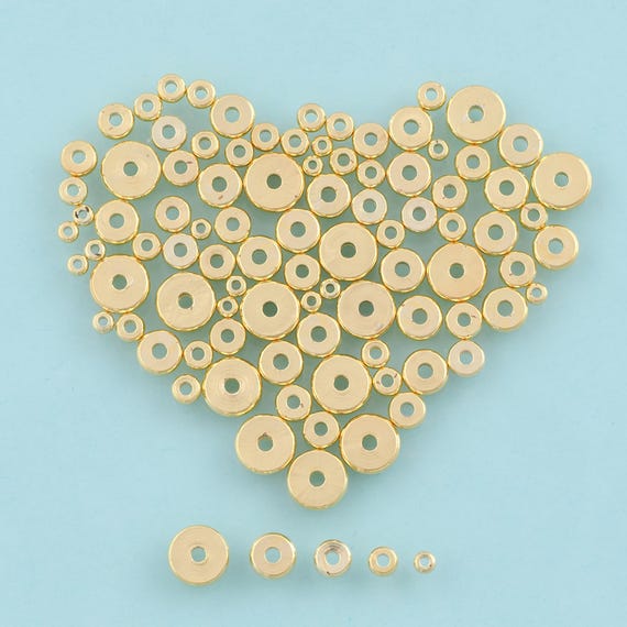 Flat Spacer Round Beads,Disc Beads,Spacer Beads,Gold Bracelet Beads for DIY Jewelry Making,18K Gold