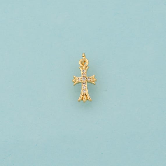 Gold CZ Cross Charms,Religious Jewelry,Christian Pendant for DIY Jewelry Making,18K Gold