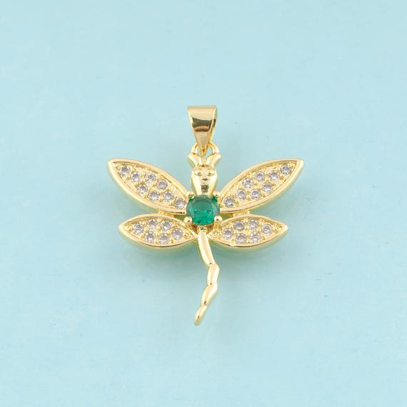 Gold CZ Dragonfly Charms,Insect Jewelry,Dragonfly Pendant for DIY Jewelry Making,18K Gold