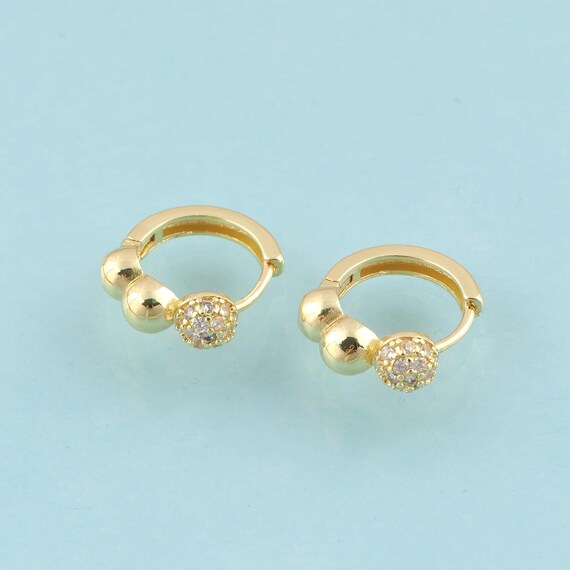 Gold CZ Ball Earrings,Hugging Hoop Jewelry Earrings,Hoop Earrings,Gift for Her,18K Gold
