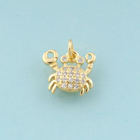Gold CZ Crab Charms,Crab Jewelry,Crab Pendant for DIY Jewelry Making,18K Gold