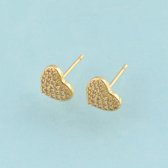 Gold CZ Heart Stud Earrings,Heart Jewelry Stud Earrings,Heart Stud Earrings,Gift for Her,18K Gold