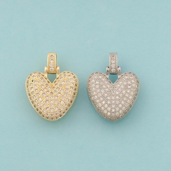 Gold CZ Heart Charms,Love Jewelry,Heart Pendant for DIY Jewelry Making,18K Gold