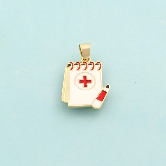 Gold Enamel Notebook Charms,Diary Jewelry,Notebook Pendant for DIY Jewelry Making,18K Gold