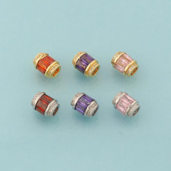 CZ Round Spacer Beads,Large Hole Beads,Tube Beads for DIY Jewelry Making,18K Gold & Rhodium