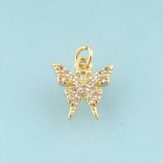 Gold CZ Butterfly Charms,Insect Jewelry,Butterfly Pendant for DIY Jewelry Making,18K Gold