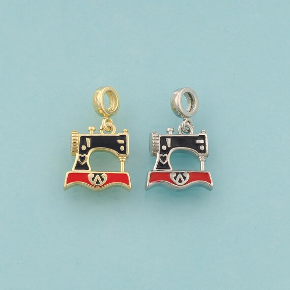 Gold Sewing Machine Charms,Sewing Machine Jewelry,Enamel Sewing Machine Pendant for DIY Jewelry Making,18K Gold