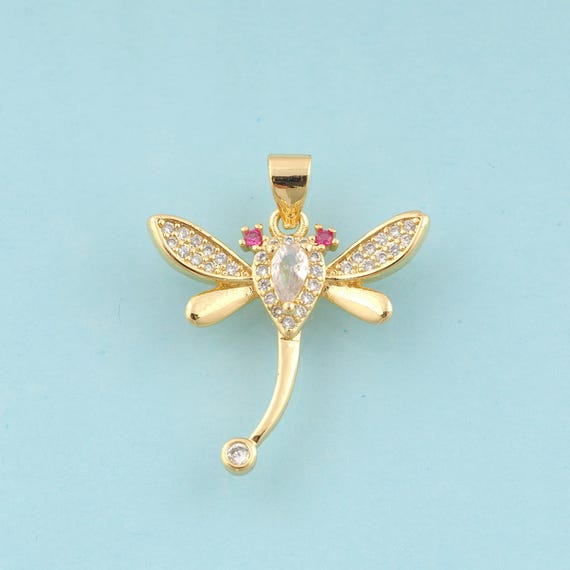 Gold CZ Dragonfly Charms,Insect Jewelry,Dragonfly Pendant for DIY Jewelry Making,18K Gold