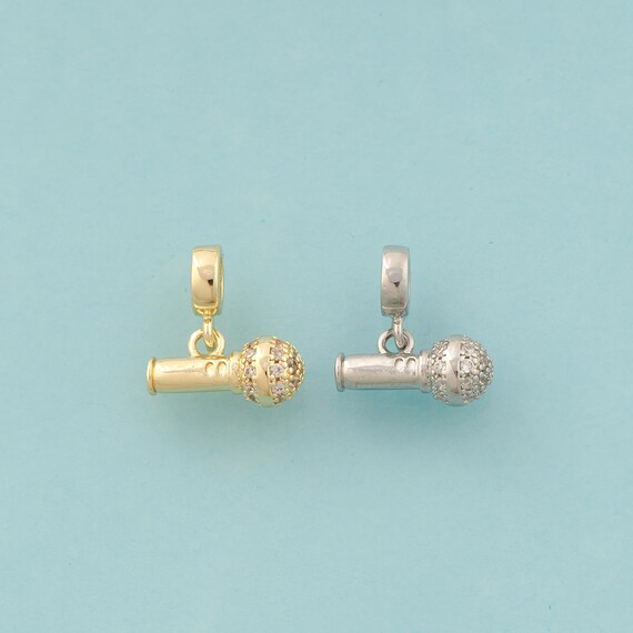 Gold CZ Microphone Charms,Microphone Jewelry,Microphone Pendant for DIY Jewelry Making,18K Gold
