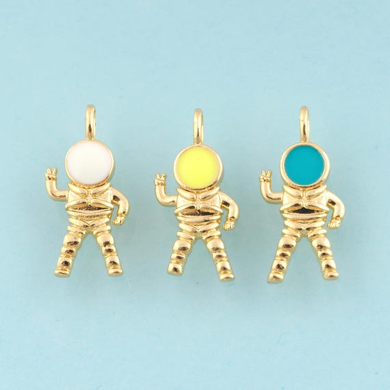 Gold Enamel Character Charms,Astronaut Jewelry,Spaceman Pendant for DIY Jewelry Making,18K Gold