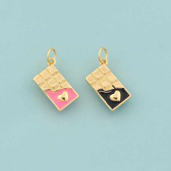Gold Chocolate Charms,Heart Jewelry,Enamel Chocolate Pendant for DIY Jewelry Making,18K Gold