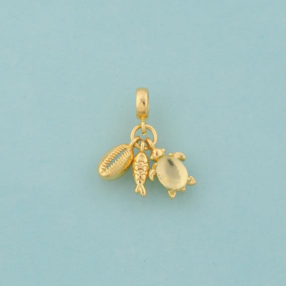 Gold CZ Conch Charms,Turtle Jewelry,Fish Pendant for DIY Jewelry Making,18K Gold