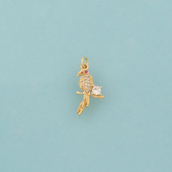 Gold CZ Bird Charms,Animal Jewelry,Bird Pendant for DIY Jewelry Making,18K Gold