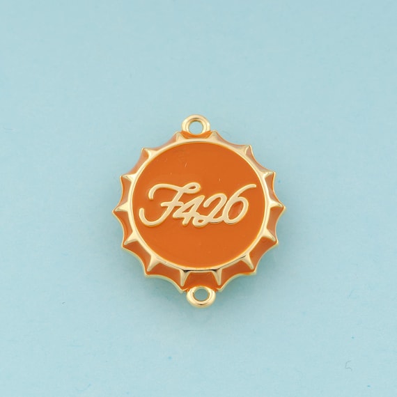 Gold Enamel Bottle Cap Connector,F426 Jewelry Connector,Bottle Cap Connector for DIY Jewelry Making,18K Gold