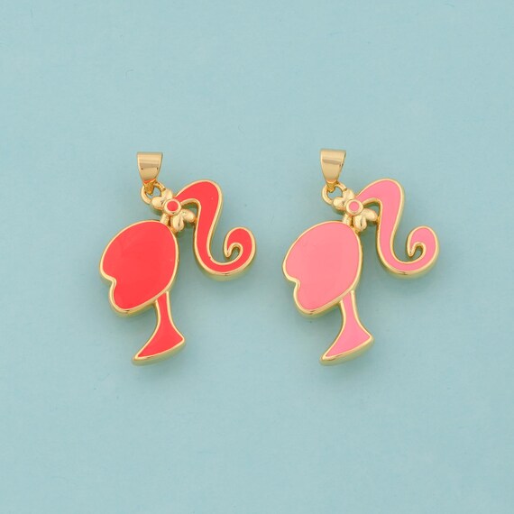 Gold Enamel Character Charms,Girl Jewelry,Character Pendant for DIY Jewelry Making,18K Gold