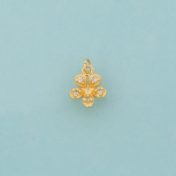 Gold CZ Flower Charms,Plant Jewelry,Flower Pendant for DIY Jewelry Making,18K Gold