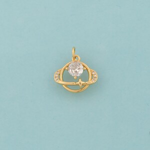 Gold CZ Saturn Charms,Celestial Jewelry,Star Pendant for DIY Jewelry Making,18K Gold