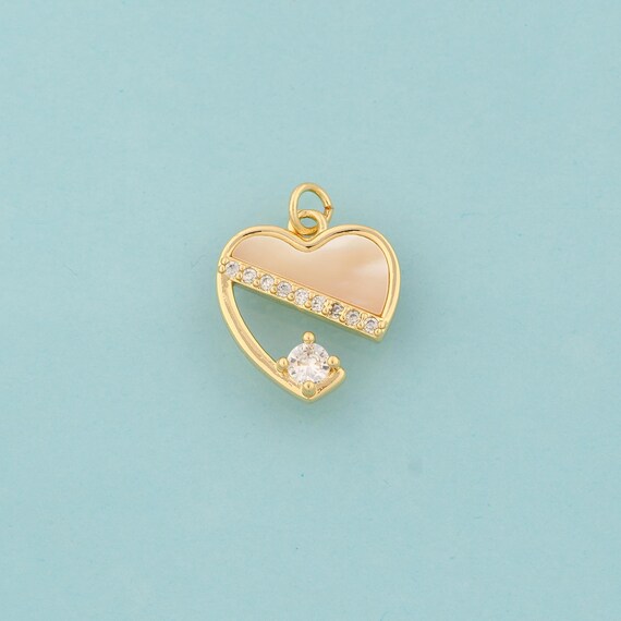 Gold CZ Heart Charms,Heart Jewelry,Heart Pendant for DIY Jewelry Making,18K Gold