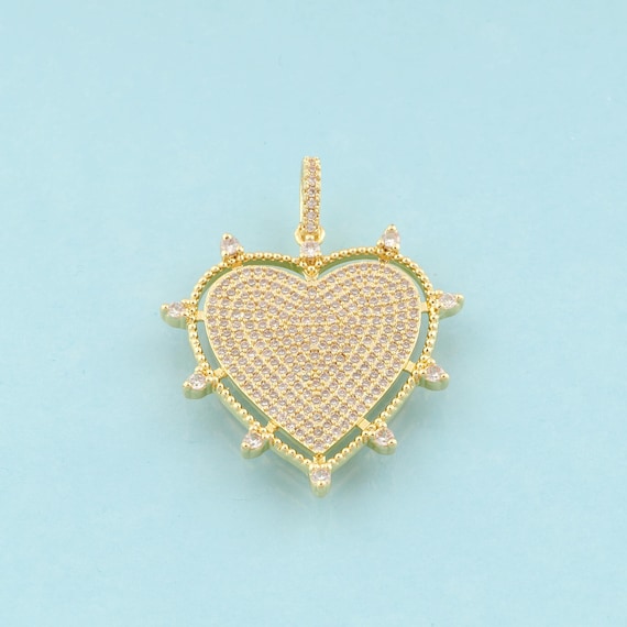 Gold CZ Heart Charms,Heart Jewelry,Heart Pendant for DIY Jewelry Making,18K Gold
