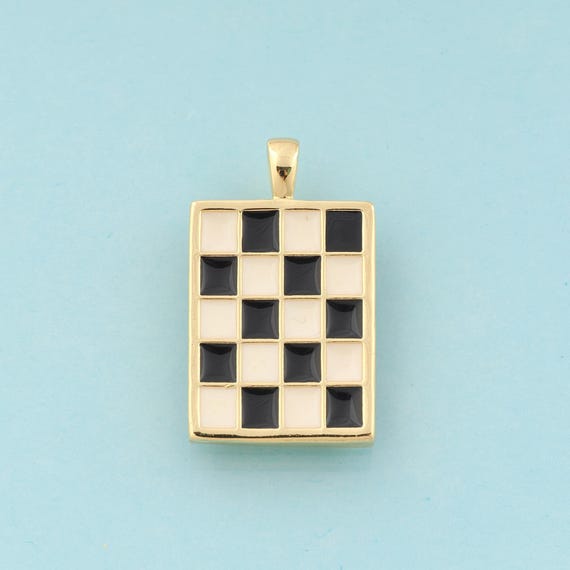 Gold Enamel Chessboard Charms,Square Jewelry,Chessboard Pendant for DIY Jewelry Making,18K Gold