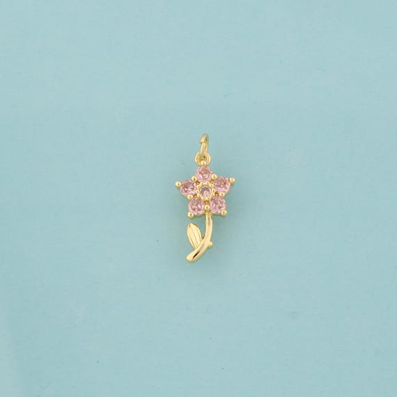 Gold Flower Charms,Flower Jewelry,CZ Flower Pendant for DIY Jewelry Making,18K Gold