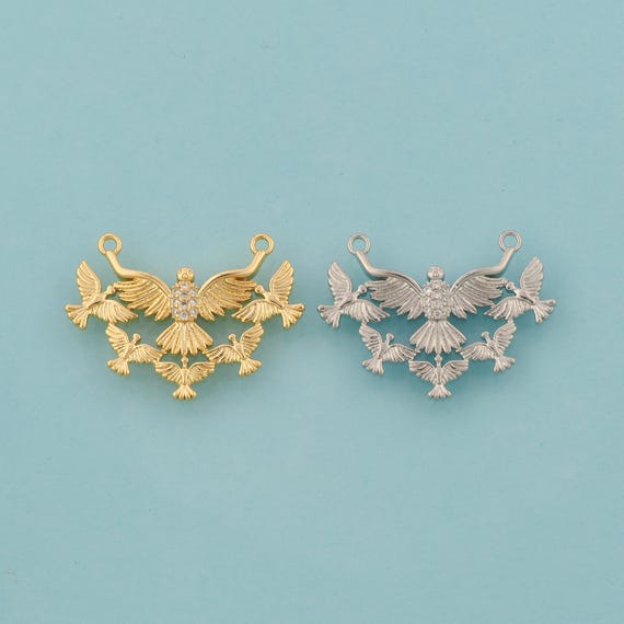 Gold CZ Holy Spirit Dove Charms,Animal Jewelry,Flying Pendant for DIY Jewelry Making,18K Gold