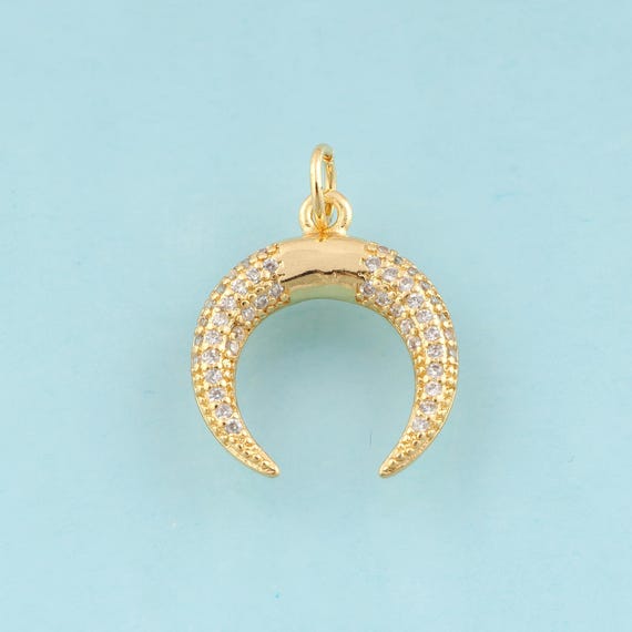 Gold CZ Cow Horn Charms,Cow Horn Jewelry,Cow Horn Pendant for DIY Jewelry Making,18K Gold