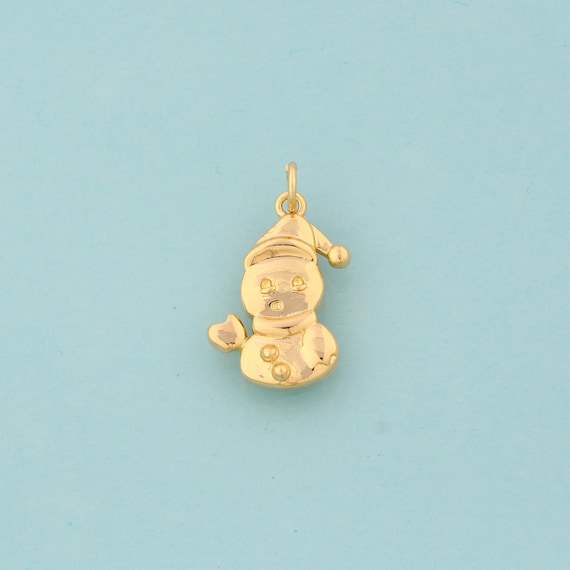 Gold Snowman Charms,Snowman Jewelry,Snowman Pendant for DIY Jewelry Making,18K Gold