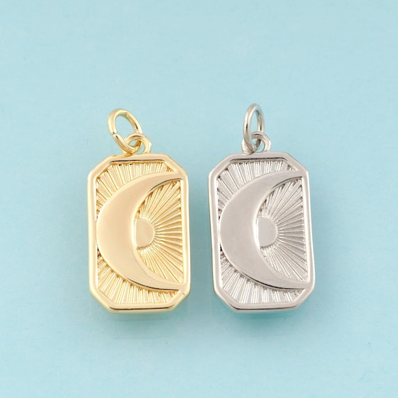 Gold Sun Charms,Square Jewelry,Moon Pendant for DIY Jewelry Making,18K Gold & Rhodium