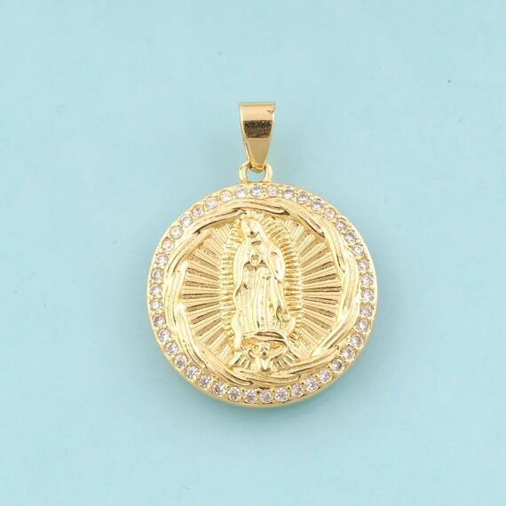 Gold CZ Virgin Mary Charms,Religious Jewelry,Catholic Pendant for DIY Jewelry Making,18K Gold