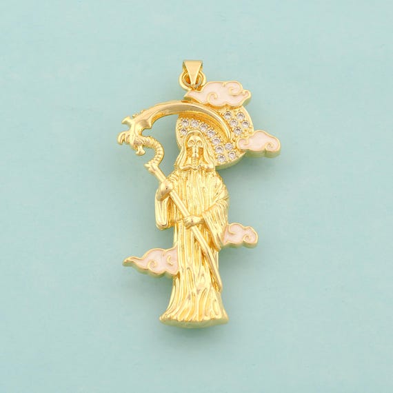 Gold CZ Saint Death Charms,Enamel Saint Death Jewelry,Saint Death Pendant for DIY Jewelry Making,18K Gold