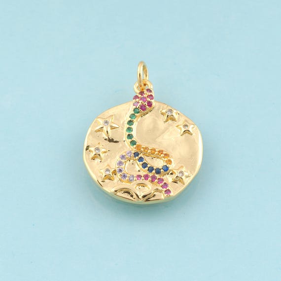 Gold CZ Round Charms,Star Jewelry,Snake Pendant for DIY Jewelry Making,18K Gold