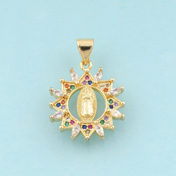 Gold CZ Virgin Mary Charms,Religious Jewelry,Catholic Pendant for DIY Jewelry Making,18K Gold