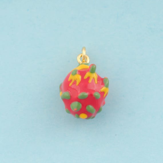 Gold Enamel Pitaya Charms,Fruit Jewelry,Pitaya Pendant for DIY Jewelry Making,18K Gold