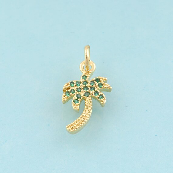 Gold CZ Coconut Tree Charms,Tree Jewelry,Coconut Tree Pendant for DIY Jewelry Making,18K Gold
