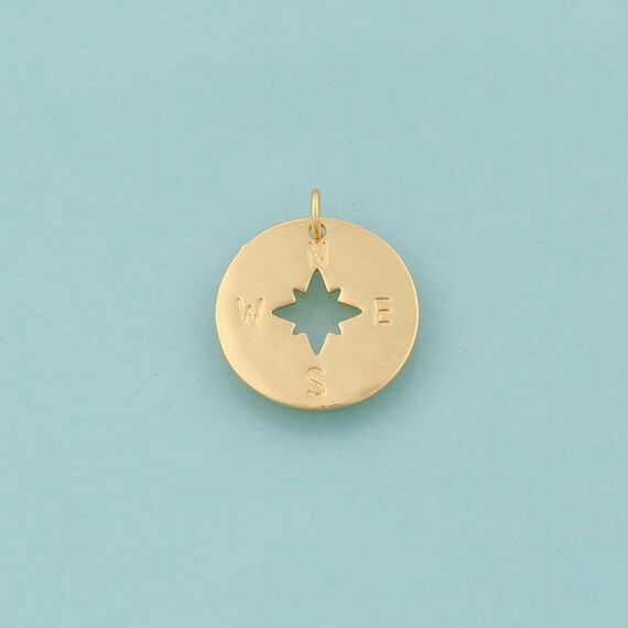 Gold Compass Charms,Round Jewelry,Direction Pendant for DIY Jewelry Making,18K Gold