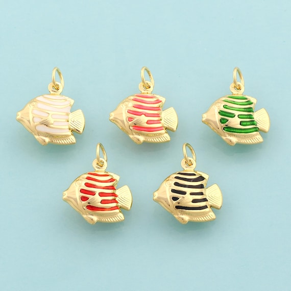 Gold Enamel Fish Charms,Marine Life Jewelry,Fish Pendant for DIY Jewelry Making,18K Gold