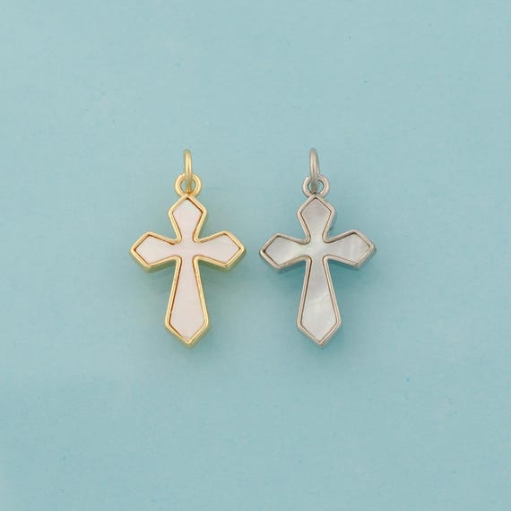 Gold Fritillaria Cross Charms,Religious Jewelry,Christian Pendant for DIY Jewelry Making,18K Gold