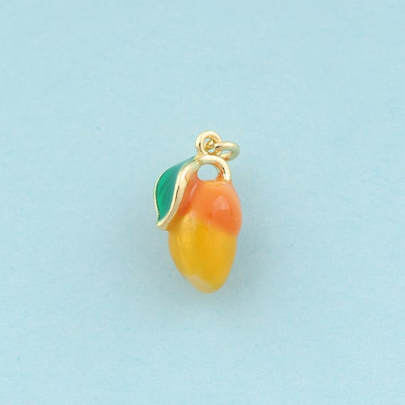 Gold Enamel Mango Charms,Fruit Jewelry,Mango Pendant for DIY Jewelry Making,18K Gold