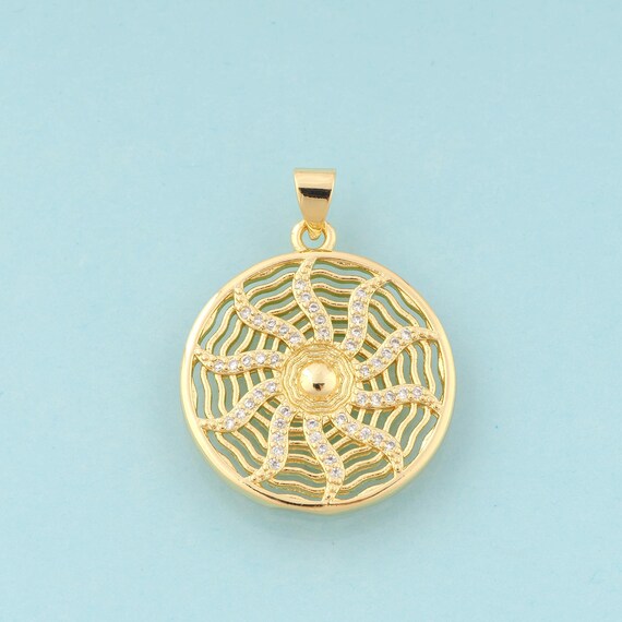 Gold CZ Sun Charms,Round Jewelry,Sun Pendant for DIY Jewelry Making,18K Gold