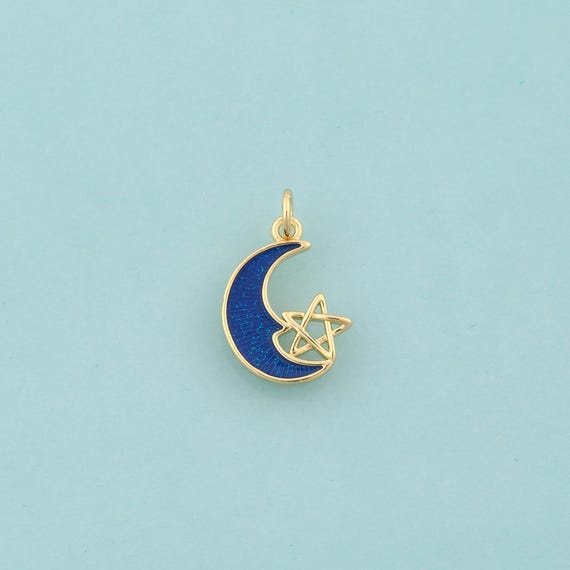 Gold Enamel Crescent Moon Charms,Celestial Jewelry,Star Pendant for DIY Jewelry Making,18K Gold