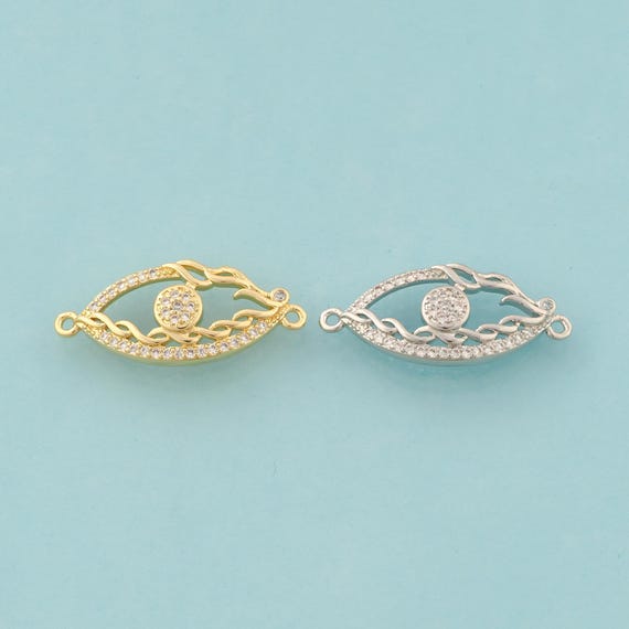 Gold CZ Evil Eye Connector,Devil Eye Jewelry Connector,Eye Connector for DIY Jewelry Making,18K Gold & Rhodium