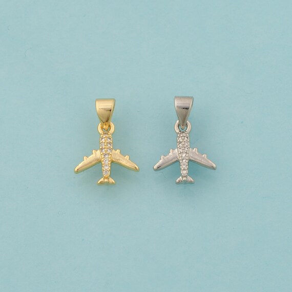 Gold CZ Airplane Charms,Airplane Jewelry,Airplane Pendant for DIY Jewelry Making,18K Gold