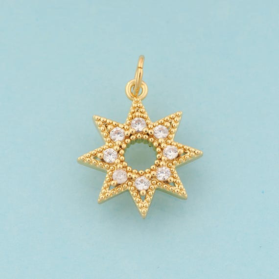 Gold CZ Sun Charms,Celestial Jewelry,Sun Pendant for DIY Jewelry Making,18K Gold